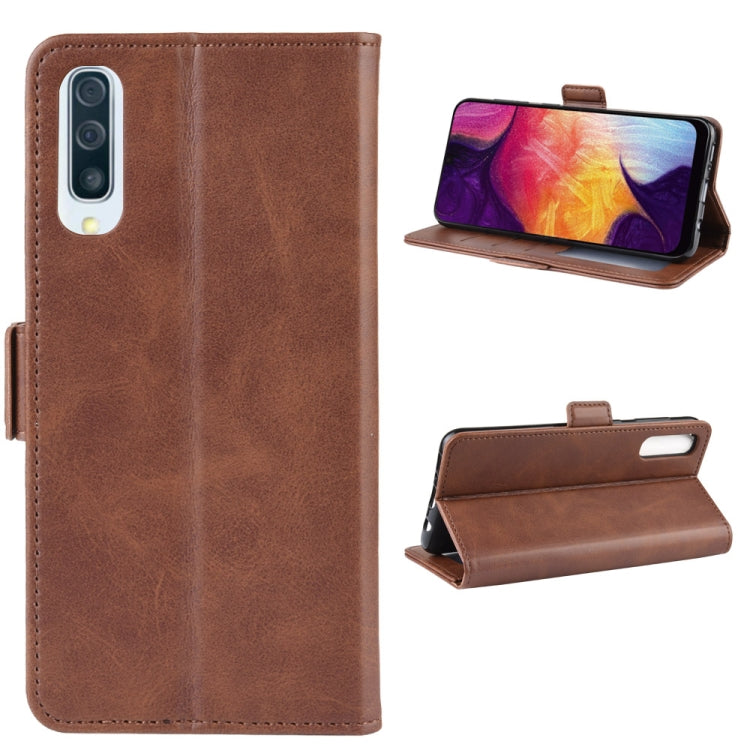 For Galaxy A50/ A30s / A50s Double Buckle Crazy Horse Business Mobile Phone Holster with Card Wallet Bracket Function