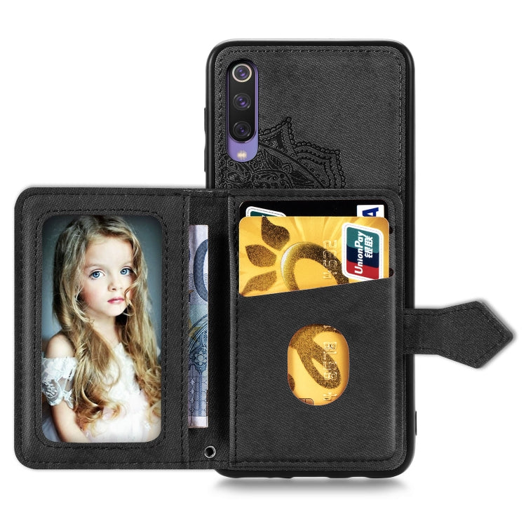 For Xiaomi Mi 9 SE Mandala Embossed Magnetic Cloth PU + TPU + PC Case with Holder & Card Slots & Wallet & Photo Frame & Strap