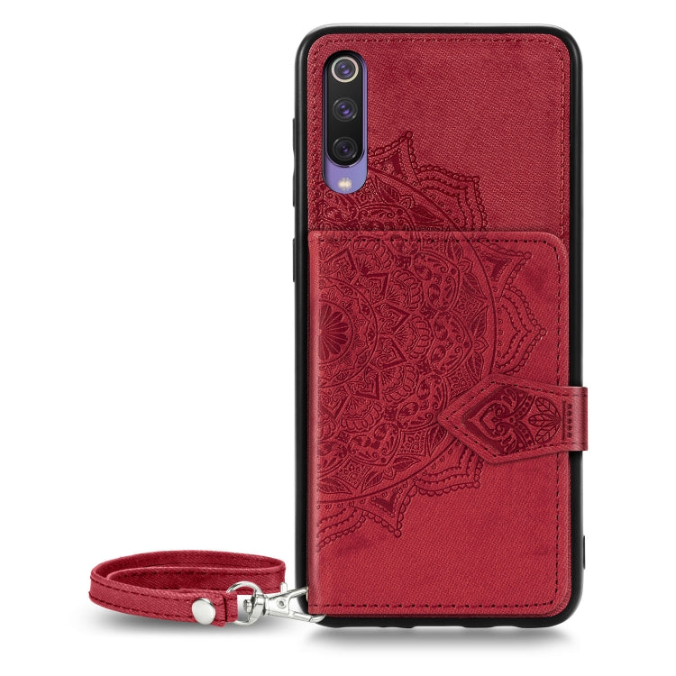 For Xiaomi Mi 9 SE Mandala Embossed Magnetic Cloth PU + TPU + PC Case with Holder & Card Slots & Wallet & Photo Frame & Strap