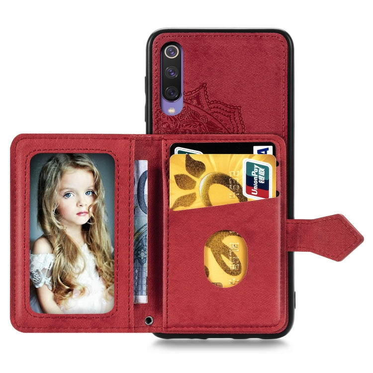 For Xiaomi Mi 9 SE Mandala Embossed Magnetic Cloth PU + TPU + PC Case with Holder & Card Slots & Wallet & Photo Frame & Strap