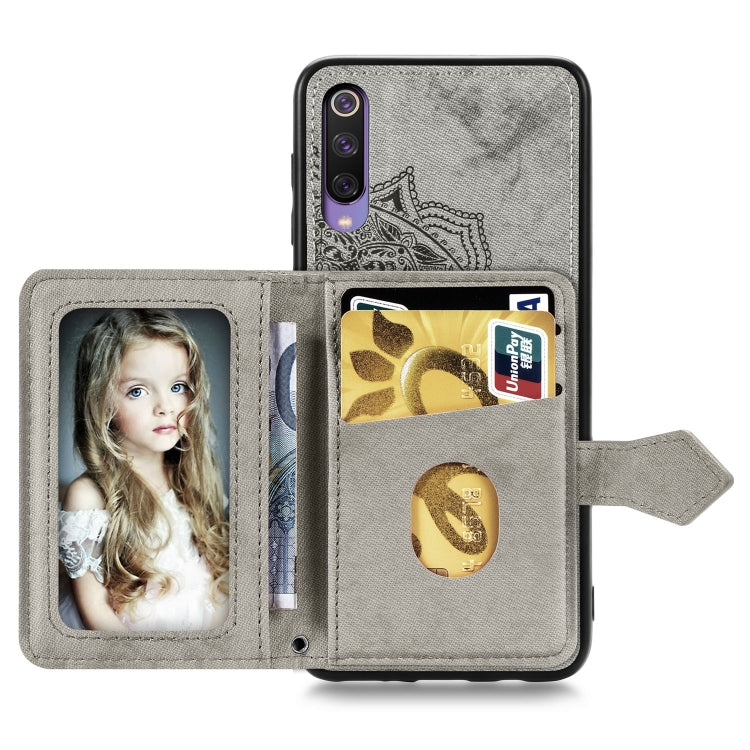 For Xiaomi Mi 9 SE Mandala Embossed Magnetic Cloth PU + TPU + PC Case with Holder & Card Slots & Wallet & Photo Frame & Strap