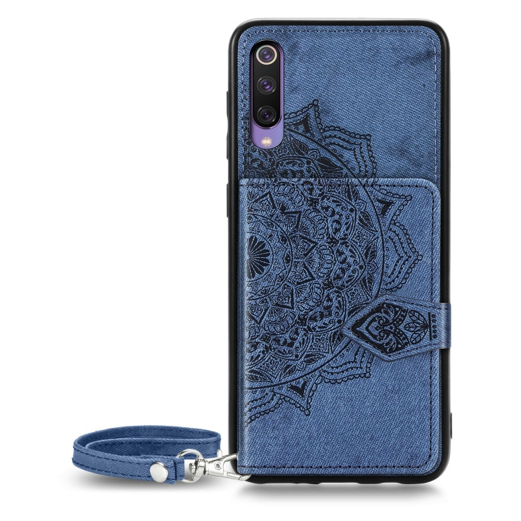 For Xiaomi Mi 9 SE Mandala Embossed Magnetic Cloth PU + TPU + PC Case with Holder & Card Slots & Wallet & Photo Frame & Strap