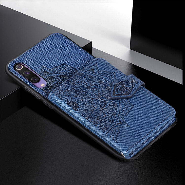 For Xiaomi Mi 9 SE Mandala Embossed Magnetic Cloth PU + TPU + PC Case with Holder & Card Slots & Wallet & Photo Frame & Strap