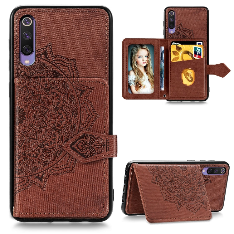 For Xiaomi Mi 9 SE Mandala Embossed Magnetic Cloth PU + TPU + PC Case with Holder & Card Slots & Wallet & Photo Frame & Strap