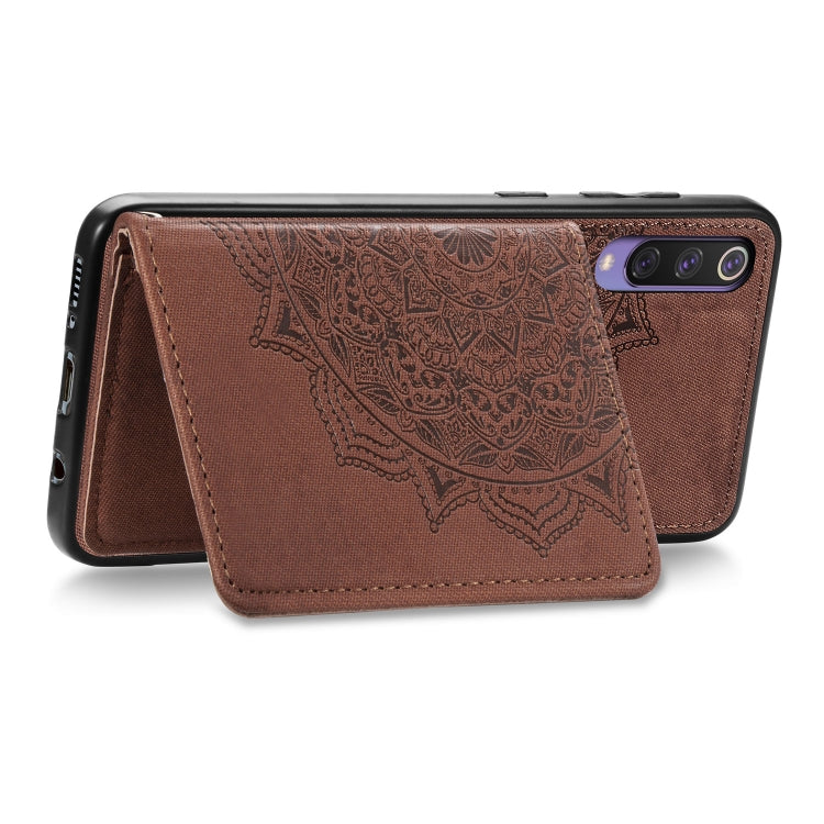 For Xiaomi Mi 9 SE Mandala Embossed Magnetic Cloth PU + TPU + PC Case with Holder & Card Slots & Wallet & Photo Frame & Strap