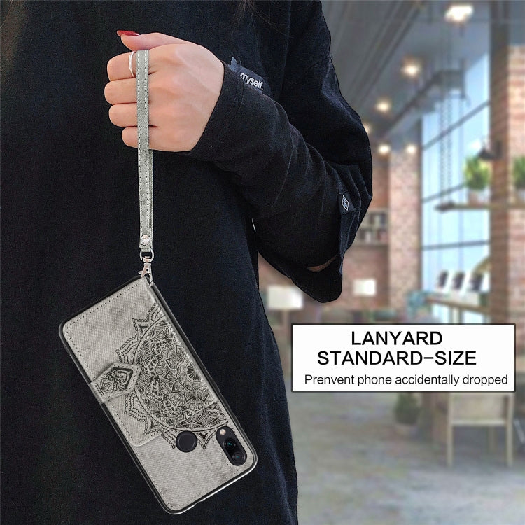For Xiaomi Redmi Note 7 / Note 7 Pro Mandala Embossed Magnetic Cloth PU + TPU + PC Case with Holder & Card Slots & Wallet & Photo Frame & Strap
