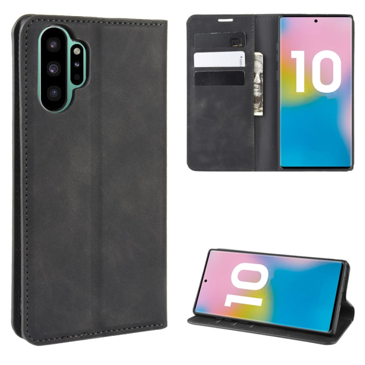 For Galaxy Note10+   Retro-skin Business Magnetic Suction Leather Case with Holder & Card Slots & Wallet