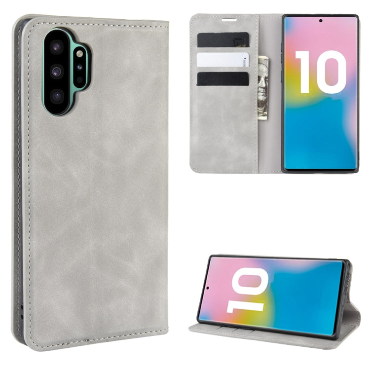 For Galaxy Note10+   Retro-skin Business Magnetic Suction Leather Case with Holder & Card Slots & Wallet