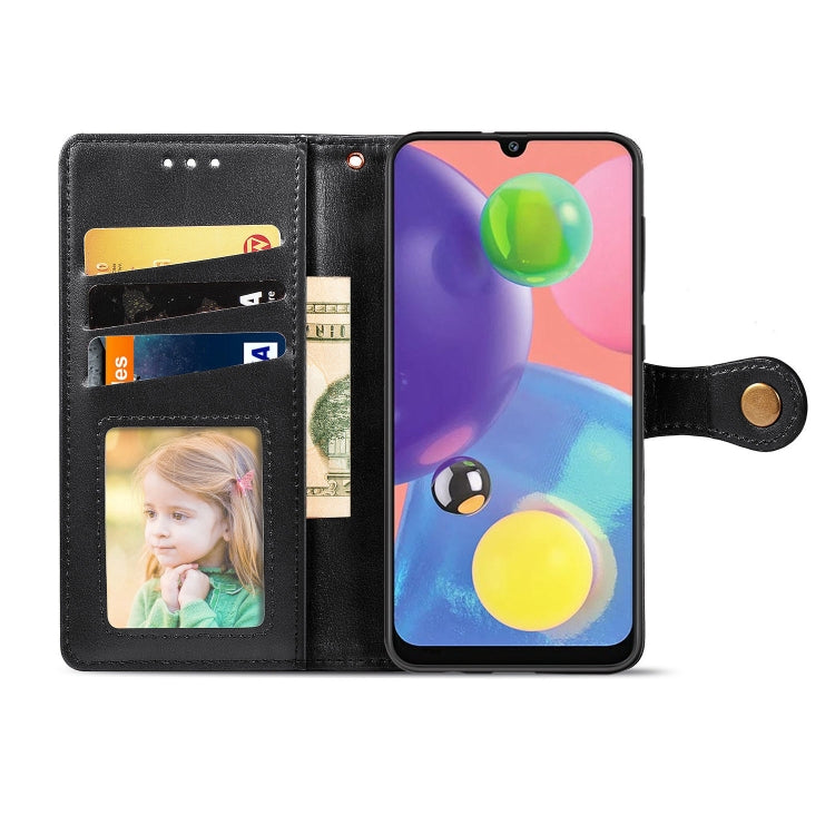 For Galaxy A70s Retro Solid Color Leather Buckle Phone Case with Lanyard & Photo Frame & Card Slot & Wallet & Stand Function