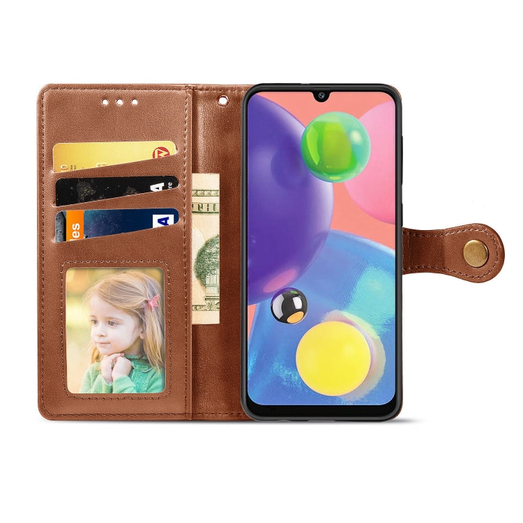 For Galaxy A70s Retro Solid Color Leather Buckle Phone Case with Lanyard & Photo Frame & Card Slot & Wallet & Stand Function