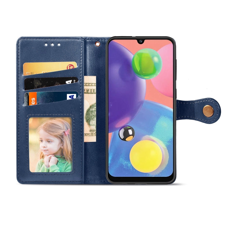 For Galaxy A70s Retro Solid Color Leather Buckle Phone Case with Lanyard & Photo Frame & Card Slot & Wallet & Stand Function