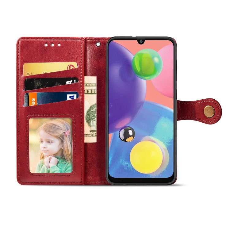 For Galaxy A70s Retro Solid Color Leather Buckle Phone Case with Lanyard & Photo Frame & Card Slot & Wallet & Stand Function