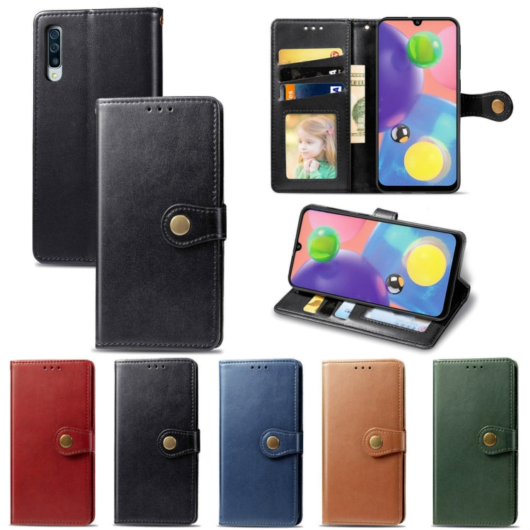 For Galaxy A70s Retro Solid Color Leather Buckle Phone Case with Lanyard & Photo Frame & Card Slot & Wallet & Stand Function