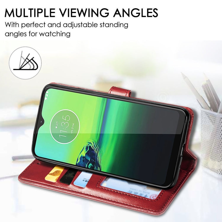 For Motorola Moto G8 Play Retro Solid Color Leather Buckle Phone Case with Lanyard & Photo Frame & Card Slot & Wallet & Stand Function