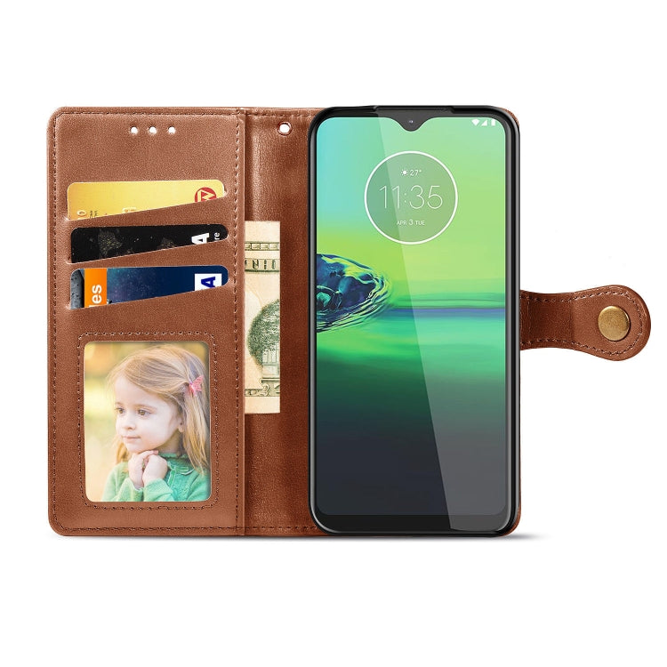 For Motorola Moto G8 Play Retro Solid Color Leather Buckle Phone Case with Lanyard & Photo Frame & Card Slot & Wallet & Stand Function