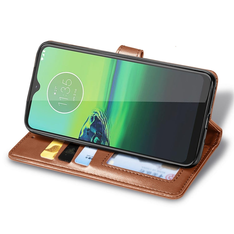 For Motorola Moto G8 Play Retro Solid Color Leather Buckle Phone Case with Lanyard & Photo Frame & Card Slot & Wallet & Stand Function