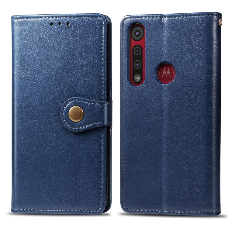 For Motorola Moto G8 Play Retro Solid Color Leather Buckle Phone Case with Lanyard & Photo Frame & Card Slot & Wallet & Stand Function