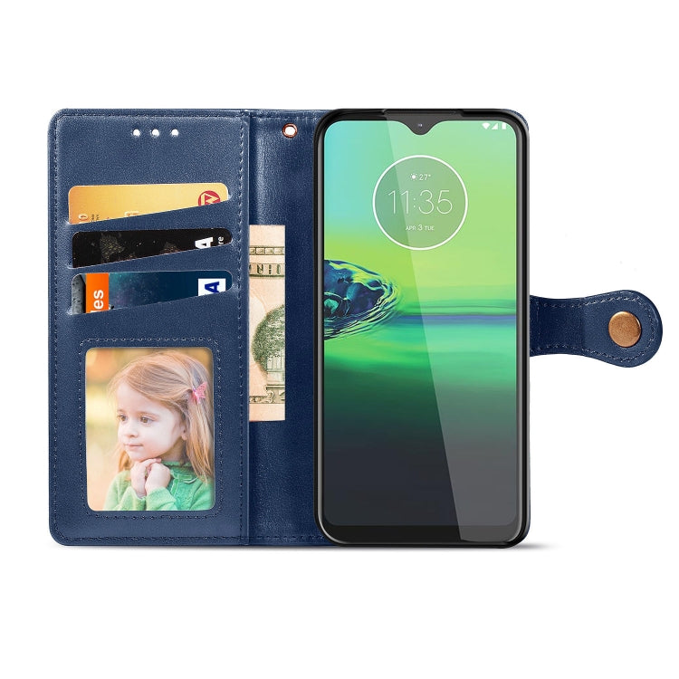 For Motorola Moto G8 Play Retro Solid Color Leather Buckle Phone Case with Lanyard & Photo Frame & Card Slot & Wallet & Stand Function