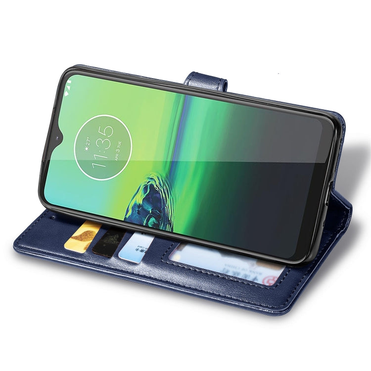 For Motorola Moto G8 Play Retro Solid Color Leather Buckle Phone Case with Lanyard & Photo Frame & Card Slot & Wallet & Stand Function