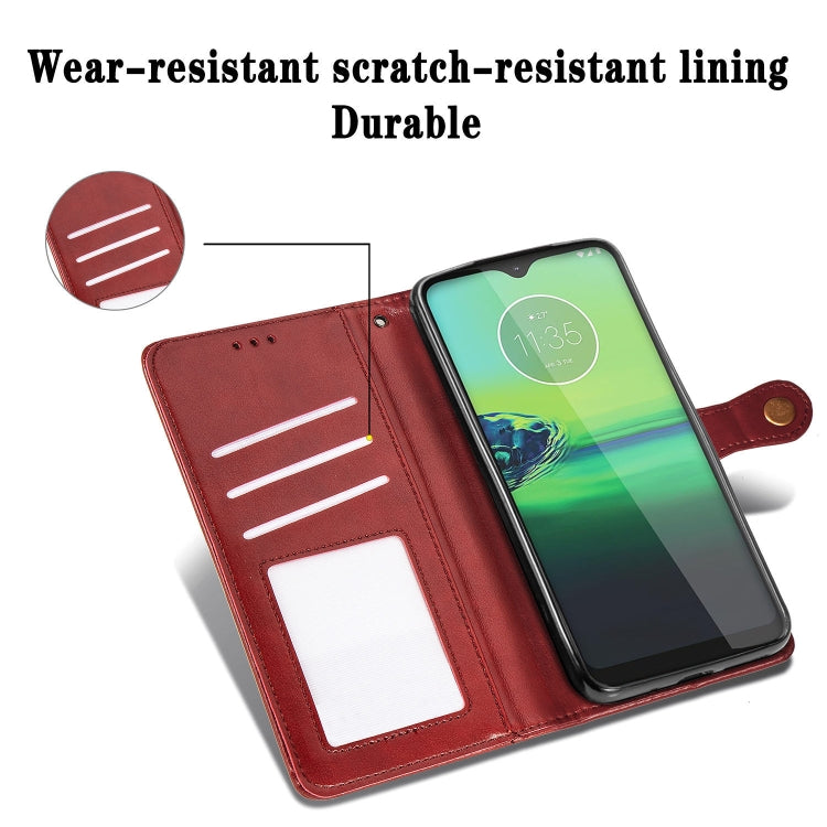 For Motorola Moto G8 Play Retro Solid Color Leather Buckle Phone Case with Lanyard & Photo Frame & Card Slot & Wallet & Stand Function