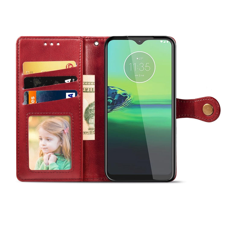 For Motorola Moto G8 Play Retro Solid Color Leather Buckle Phone Case with Lanyard & Photo Frame & Card Slot & Wallet & Stand Function