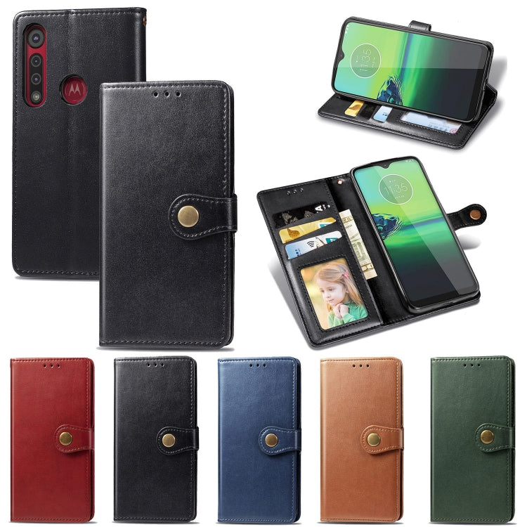 For Motorola Moto G8 Play Retro Solid Color Leather Buckle Phone Case with Lanyard & Photo Frame & Card Slot & Wallet & Stand Function