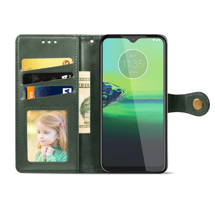 For Motorola Moto G8 Play Retro Solid Color Leather Buckle Phone Case with Lanyard & Photo Frame & Card Slot & Wallet & Stand Function