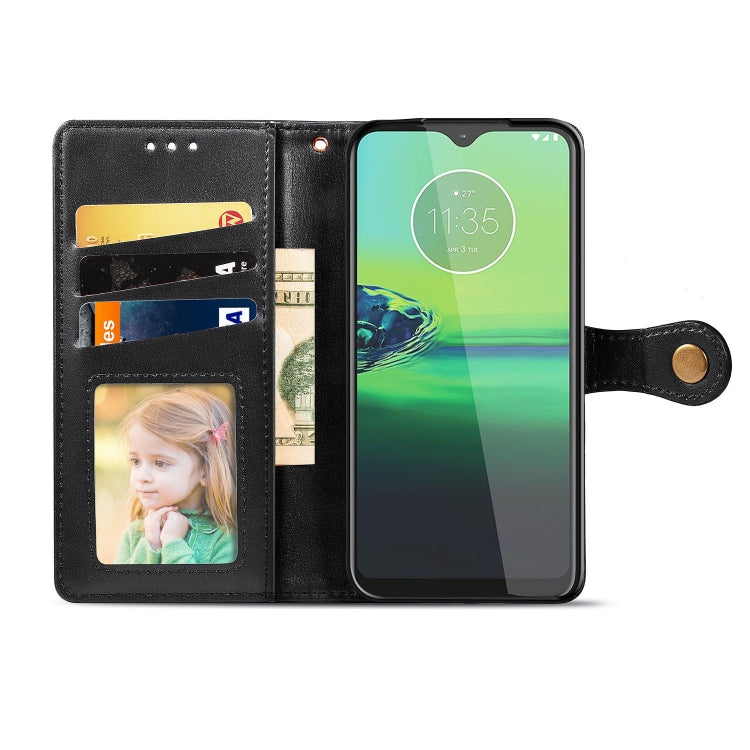 For Motorola Moto G8 Play Retro Solid Color Leather Buckle Phone Case with Lanyard & Photo Frame & Card Slot & Wallet & Stand Function
