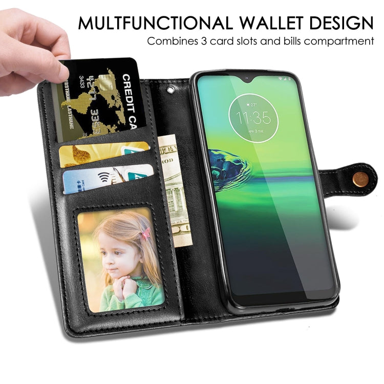 For Motorola Moto G8 Play Retro Solid Color Leather Buckle Phone Case with Lanyard & Photo Frame & Card Slot & Wallet & Stand Function