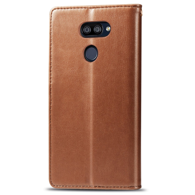 For LG K40S Retro Solid Color Leather Buckle Phone Case with Lanyard & Photo Frame & Card Slot & Wallet & Stand Function