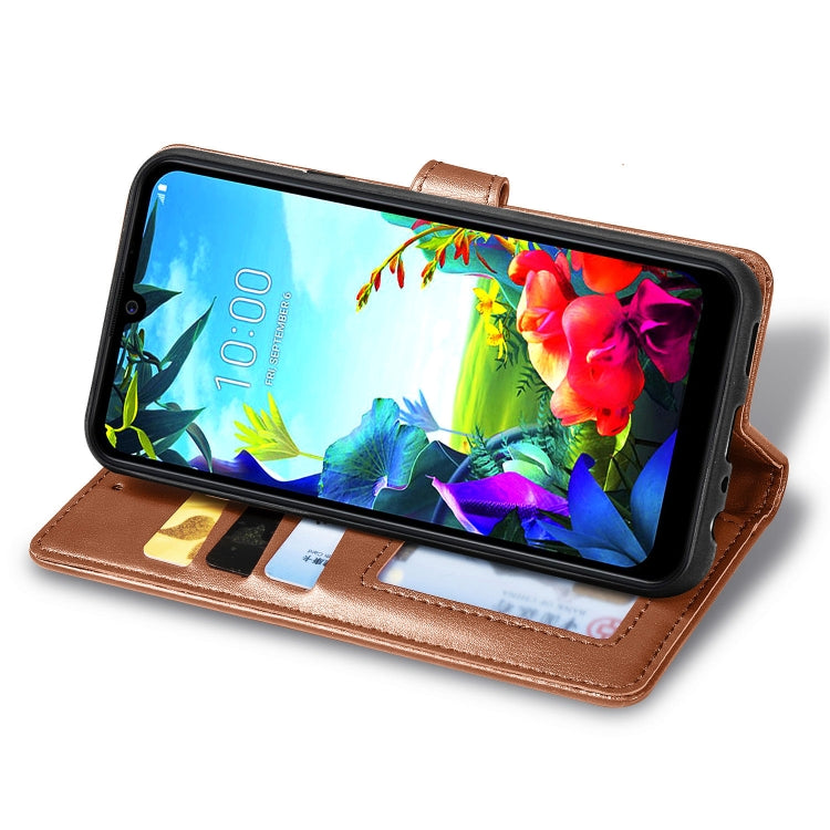 For LG K40S Retro Solid Color Leather Buckle Phone Case with Lanyard & Photo Frame & Card Slot & Wallet & Stand Function