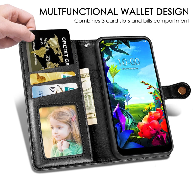 For LG K40S Retro Solid Color Leather Buckle Phone Case with Lanyard & Photo Frame & Card Slot & Wallet & Stand Function
