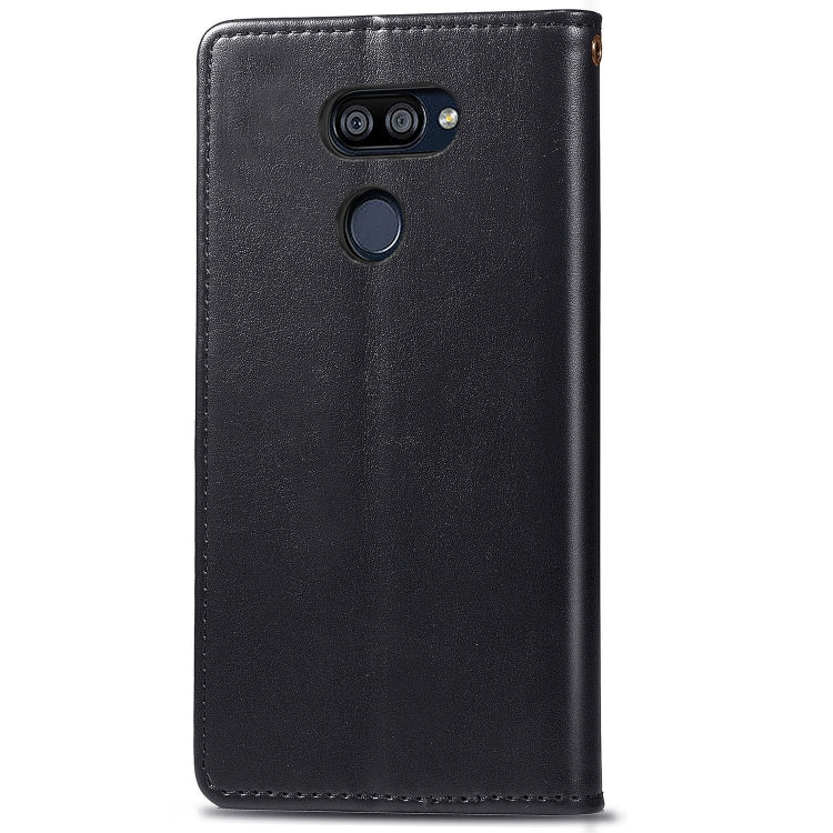 For LG K40S Retro Solid Color Leather Buckle Phone Case with Lanyard & Photo Frame & Card Slot & Wallet & Stand Function