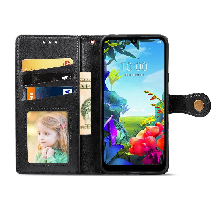 For LG K40S Retro Solid Color Leather Buckle Phone Case with Lanyard & Photo Frame & Card Slot & Wallet & Stand Function