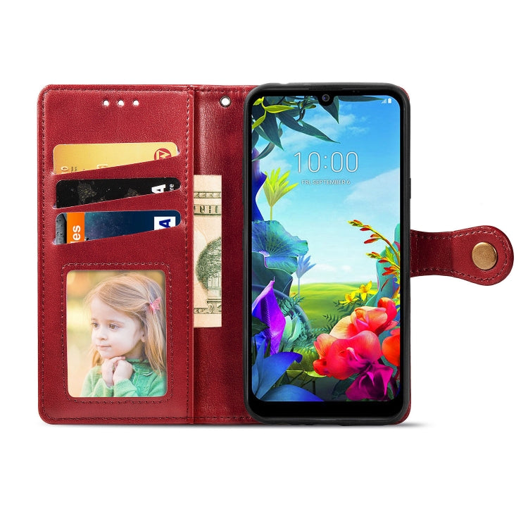 For LG K40S Retro Solid Color Leather Buckle Phone Case with Lanyard & Photo Frame & Card Slot & Wallet & Stand Function