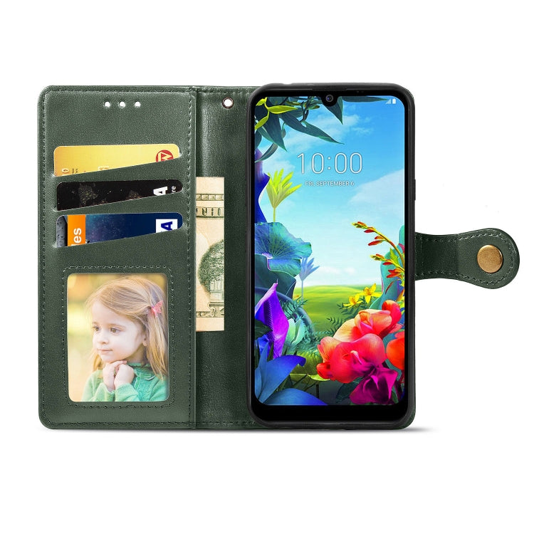 For LG K40S Retro Solid Color Leather Buckle Phone Case with Lanyard & Photo Frame & Card Slot & Wallet & Stand Function