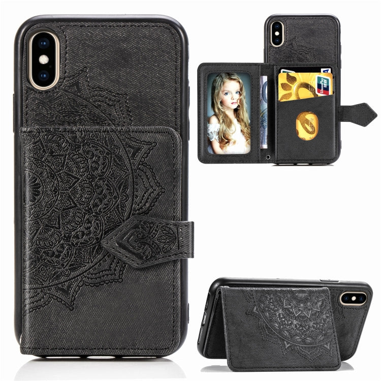 For iPhone XS Max  Mandala Embossed Magnetic Cloth PU + TPU + PC Case with Holder & Card Slots & Wallet & Photo Frame & Strap