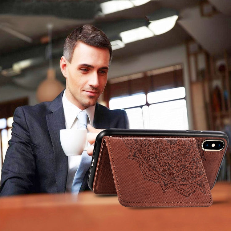 For iPhone XS Max  Mandala Embossed Magnetic Cloth PU + TPU + PC Case with Holder & Card Slots & Wallet & Photo Frame & Strap