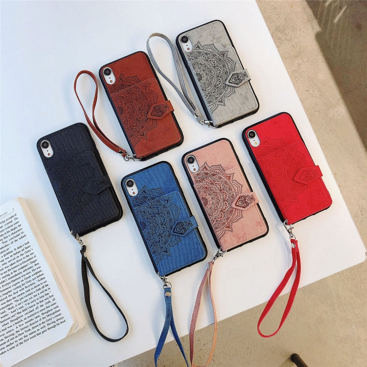 For iPhone XS Max  Mandala Embossed Magnetic Cloth PU + TPU + PC Case with Holder & Card Slots & Wallet & Photo Frame & Strap