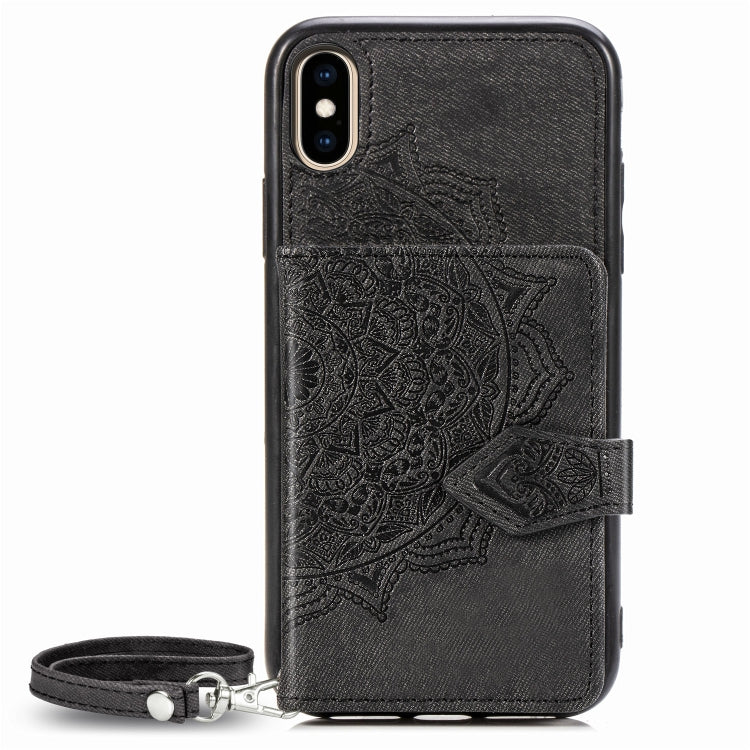 For iPhone XS Max  Mandala Embossed Magnetic Cloth PU + TPU + PC Case with Holder & Card Slots & Wallet & Photo Frame & Strap