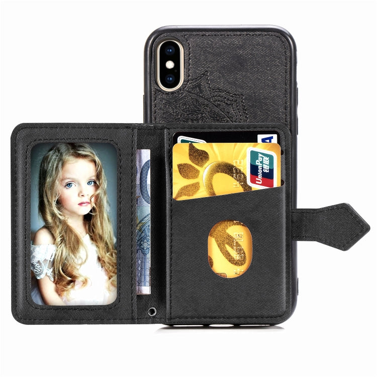 For iPhone XS Max  Mandala Embossed Magnetic Cloth PU + TPU + PC Case with Holder & Card Slots & Wallet & Photo Frame & Strap