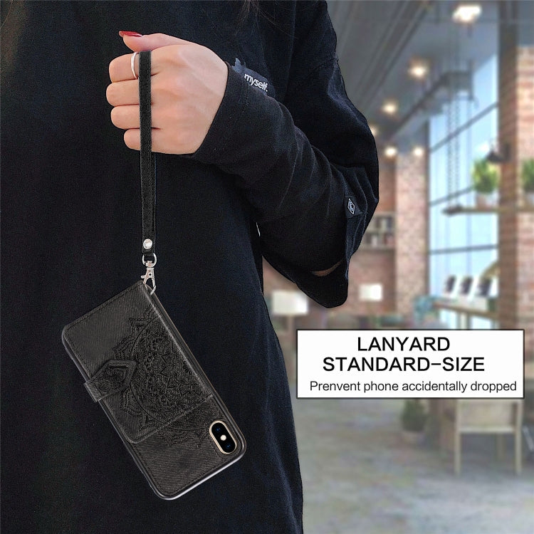 For iPhone XS Max  Mandala Embossed Magnetic Cloth PU + TPU + PC Case with Holder & Card Slots & Wallet & Photo Frame & Strap