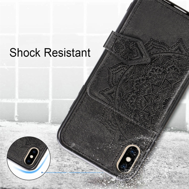 For iPhone XS Max  Mandala Embossed Magnetic Cloth PU + TPU + PC Case with Holder & Card Slots & Wallet & Photo Frame & Strap