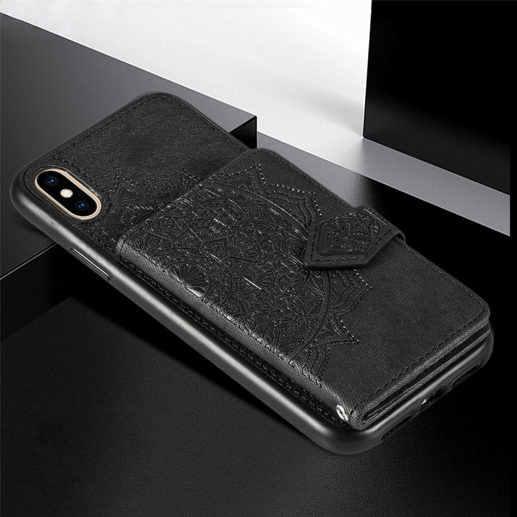 For iPhone XS Max  Mandala Embossed Magnetic Cloth PU + TPU + PC Case with Holder & Card Slots & Wallet & Photo Frame & Strap