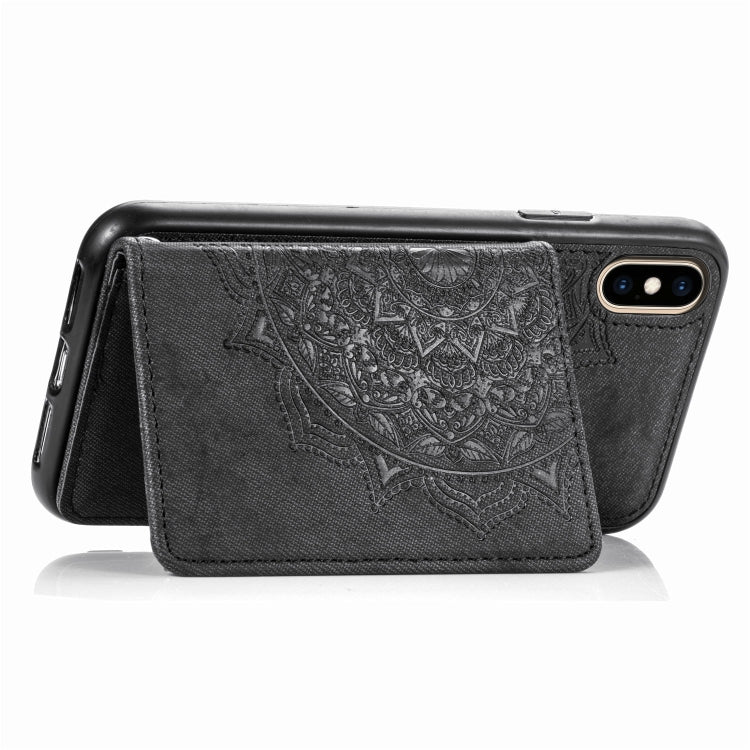 For iPhone XS Max  Mandala Embossed Magnetic Cloth PU + TPU + PC Case with Holder & Card Slots & Wallet & Photo Frame & Strap
