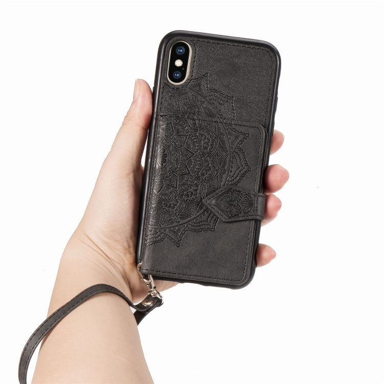 For iPhone XS Max  Mandala Embossed Magnetic Cloth PU + TPU + PC Case with Holder & Card Slots & Wallet & Photo Frame & Strap