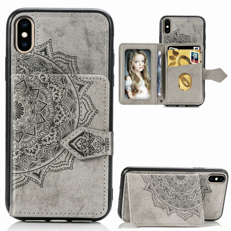 For iPhone XS Max  Mandala Embossed Magnetic Cloth PU + TPU + PC Case with Holder & Card Slots & Wallet & Photo Frame & Strap