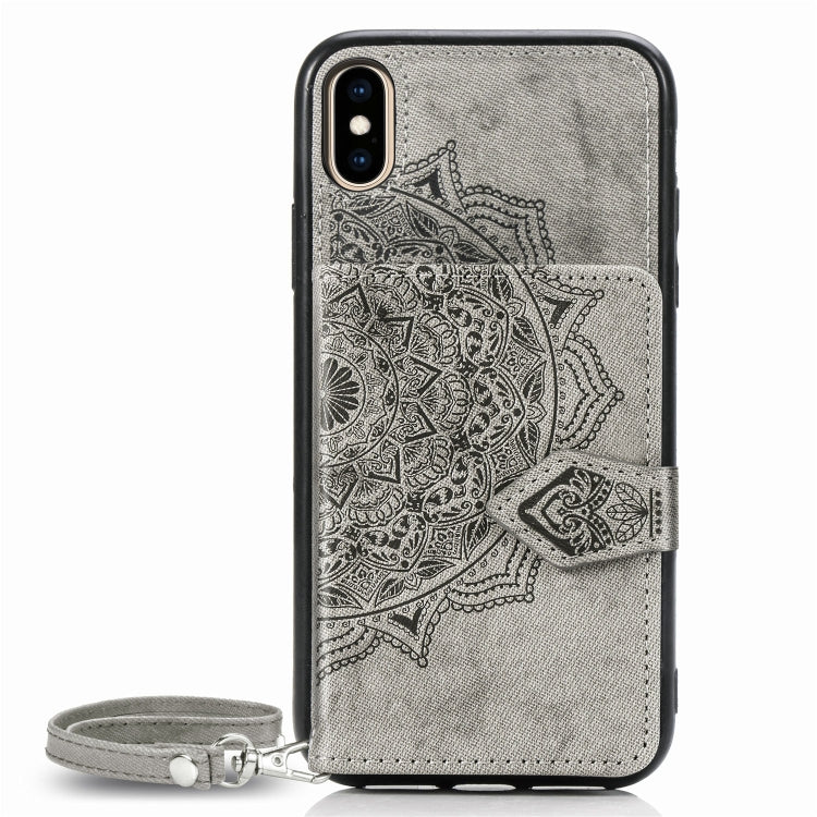 For iPhone XS Max  Mandala Embossed Magnetic Cloth PU + TPU + PC Case with Holder & Card Slots & Wallet & Photo Frame & Strap