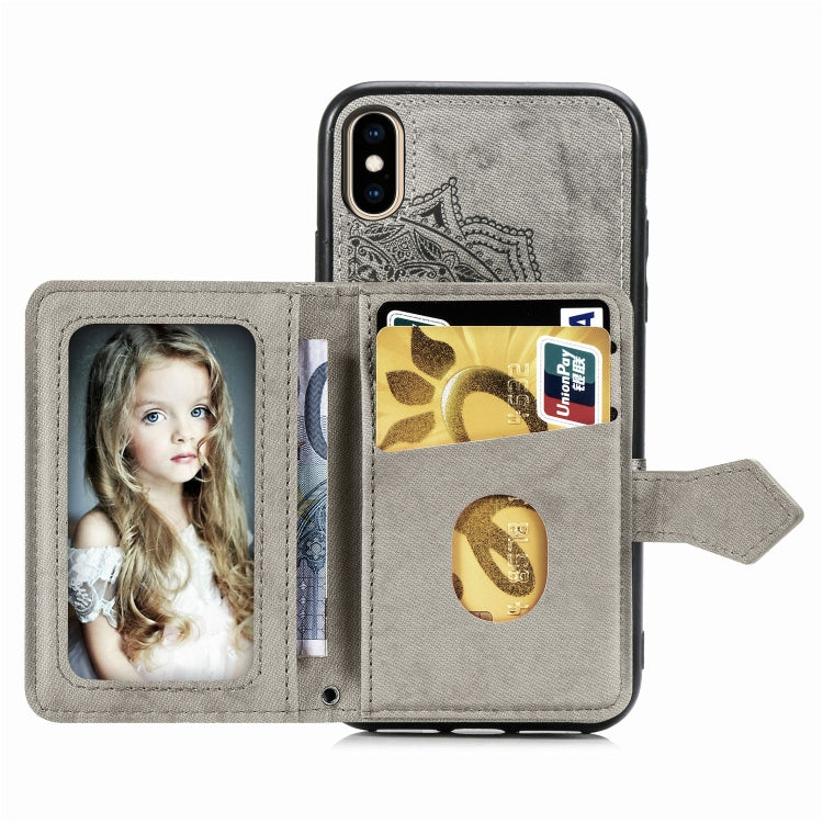 For iPhone XS Max  Mandala Embossed Magnetic Cloth PU + TPU + PC Case with Holder & Card Slots & Wallet & Photo Frame & Strap