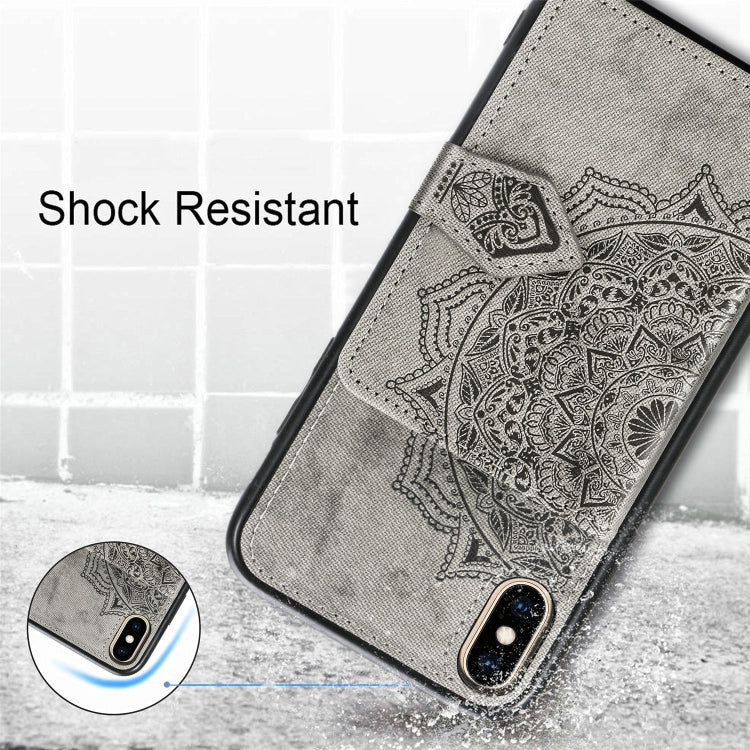 For iPhone XS Max  Mandala Embossed Magnetic Cloth PU + TPU + PC Case with Holder & Card Slots & Wallet & Photo Frame & Strap